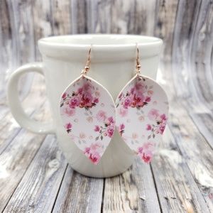 Pink Floral Canvas print Faux Leather Earrings!